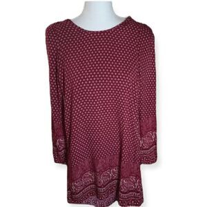 FULL TILT BURGUNDY & CREAM PAISLY DRESS SZ.M RUNS SMALL EUC